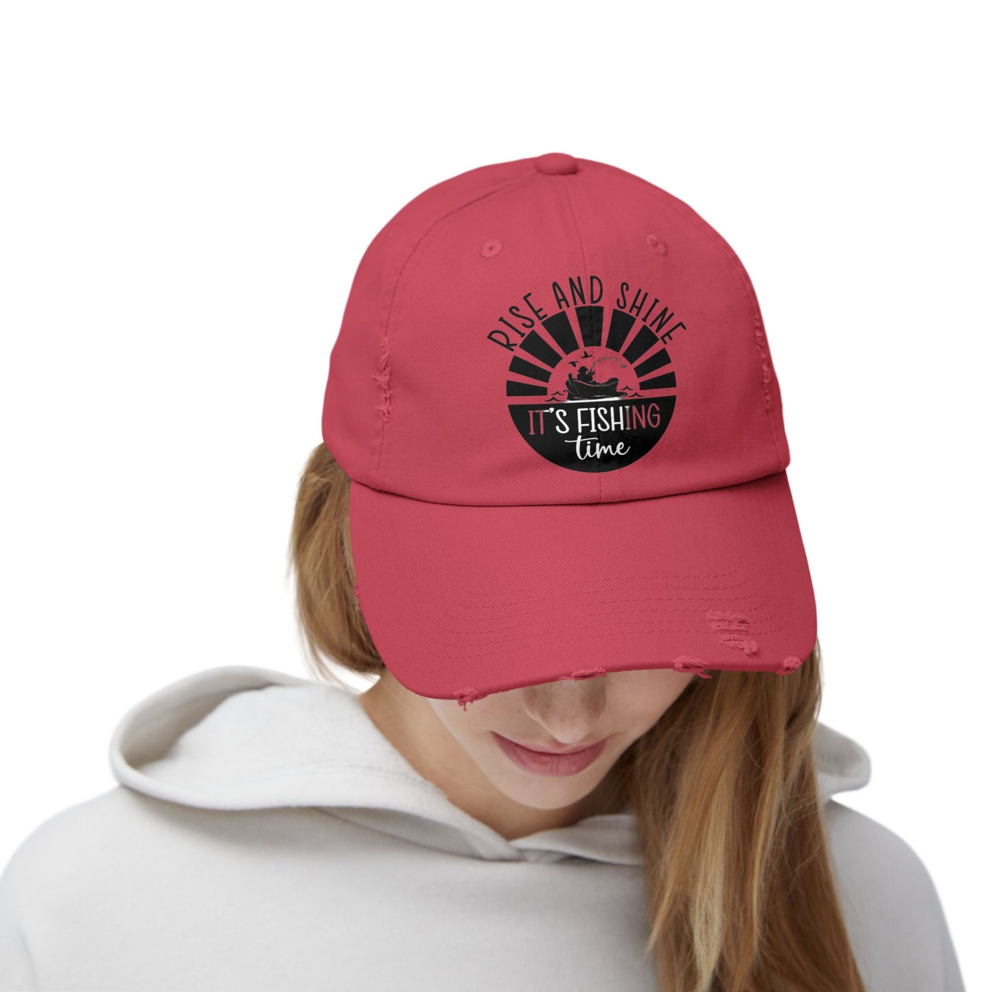 "Fishing Time" Distressed Fishing Cap