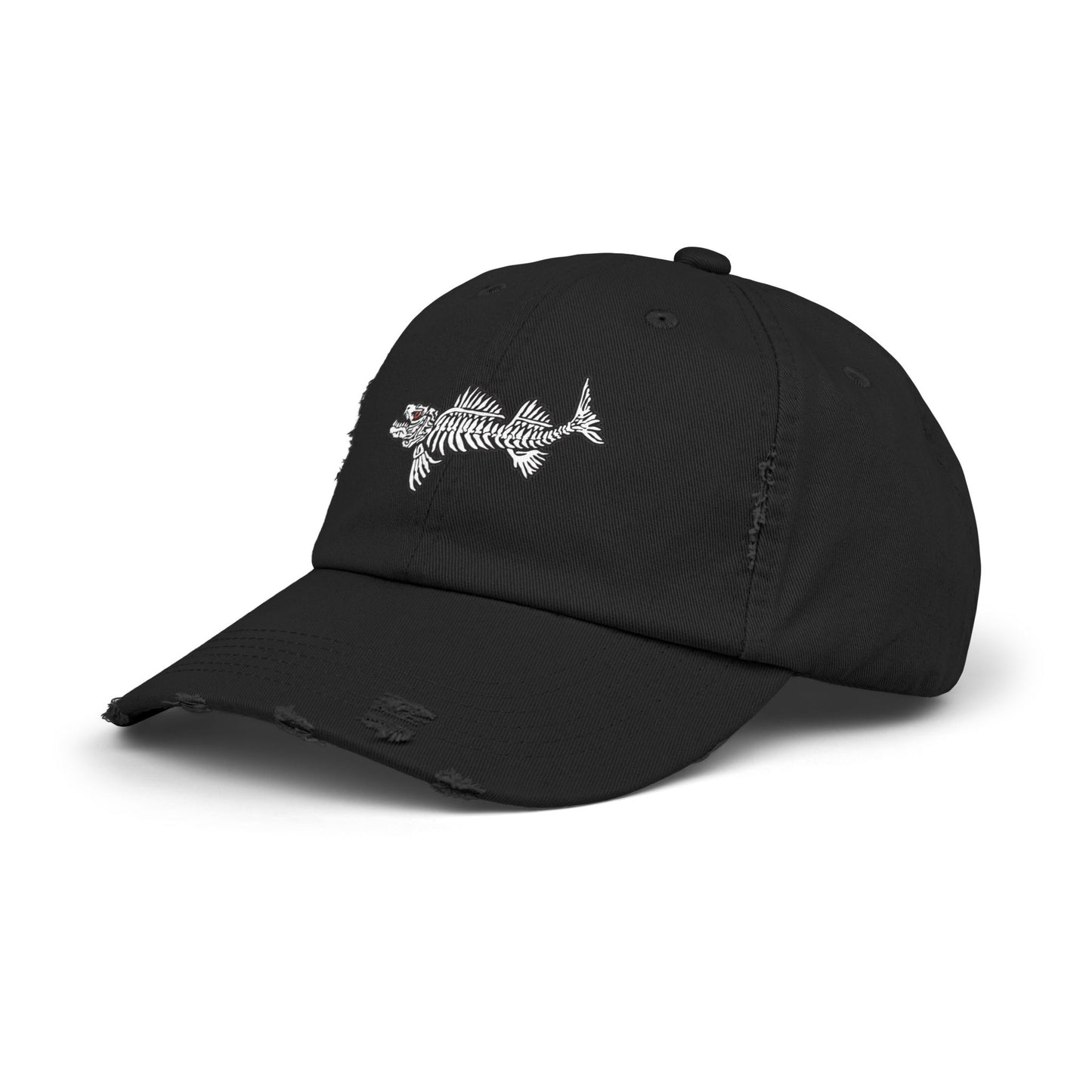 Distressed Cap - Fishbone Design for Anglers and Fishing Enthusiasts