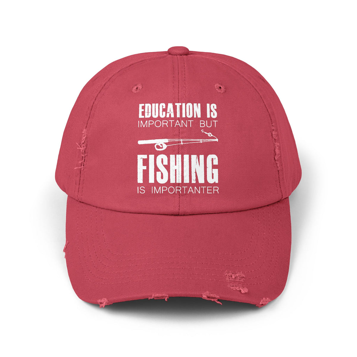 "Fishing is Importanter" Distressed Fishing Cap