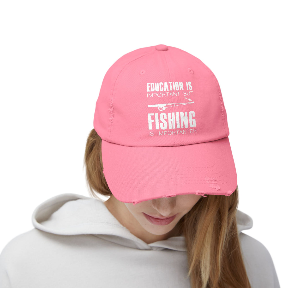 "Fishing is Importanter" Distressed Fishing Cap