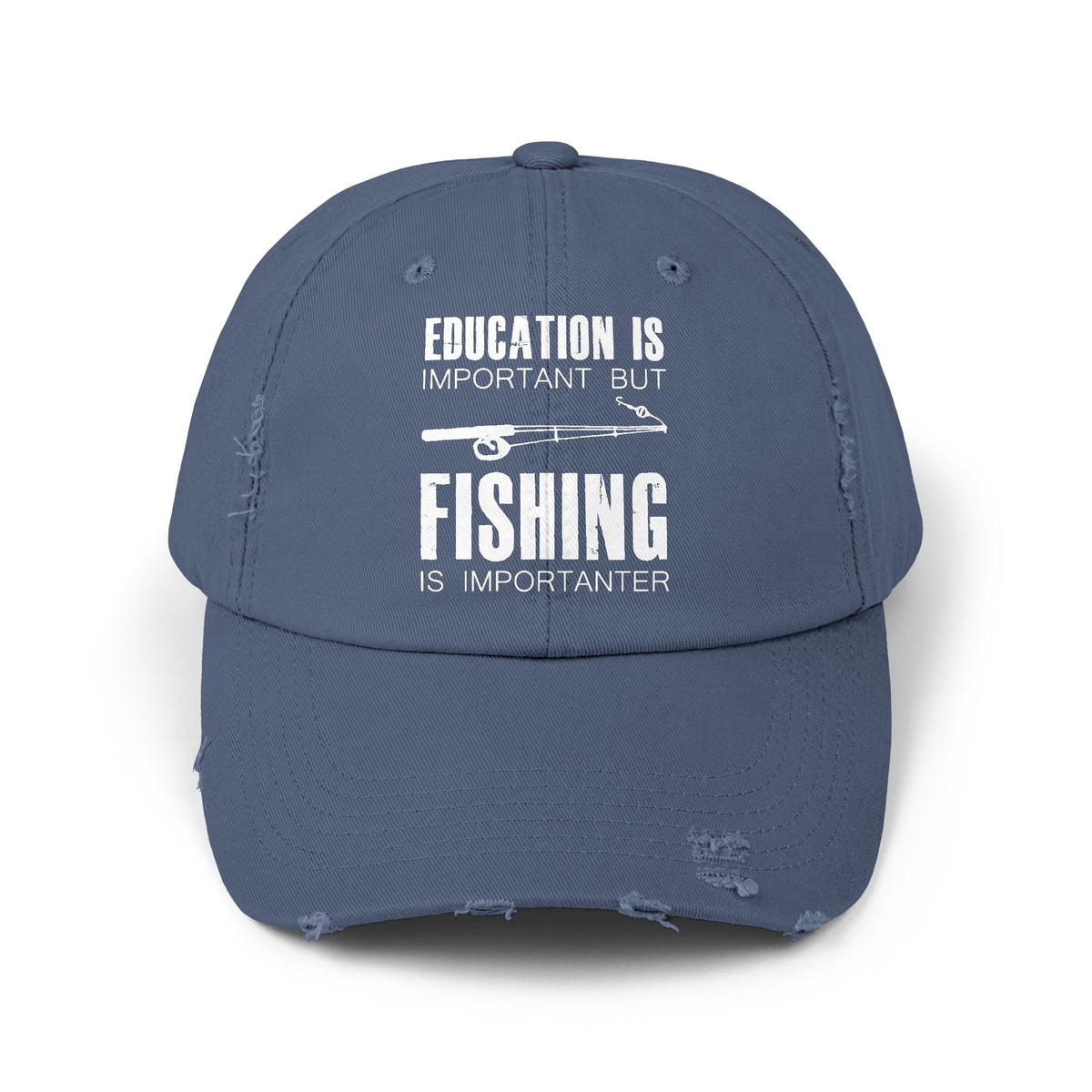 "Fishing is Importanter" Distressed Fishing Cap