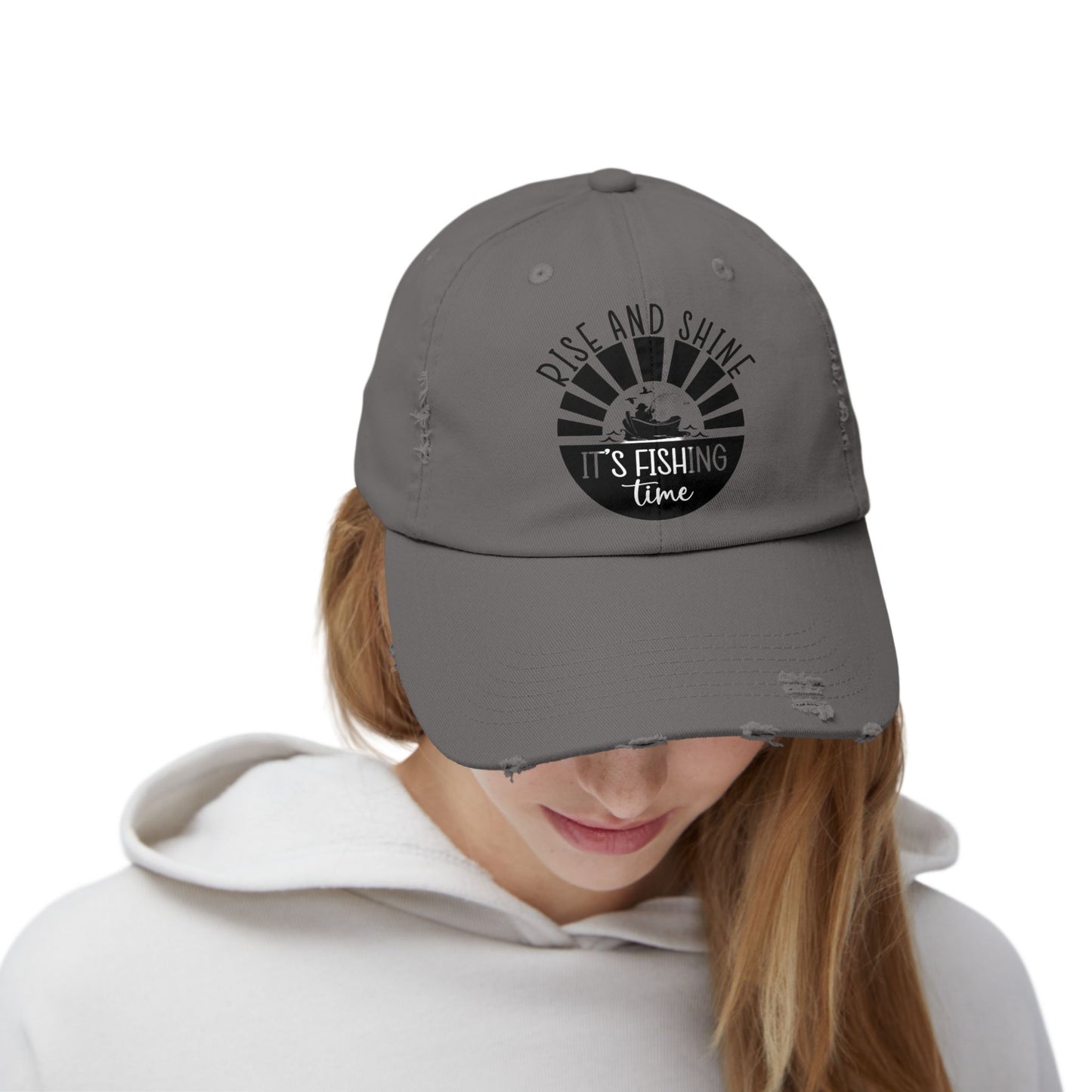 "Fishing Time" Distressed Fishing Cap
