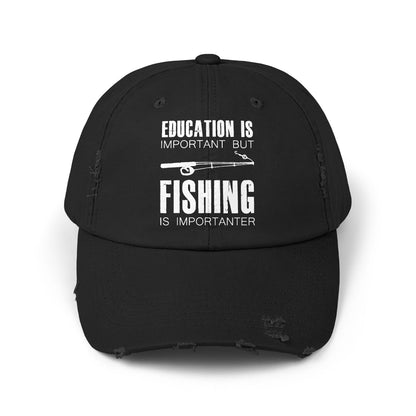 "Fishing is Importanter" Distressed Fishing Cap