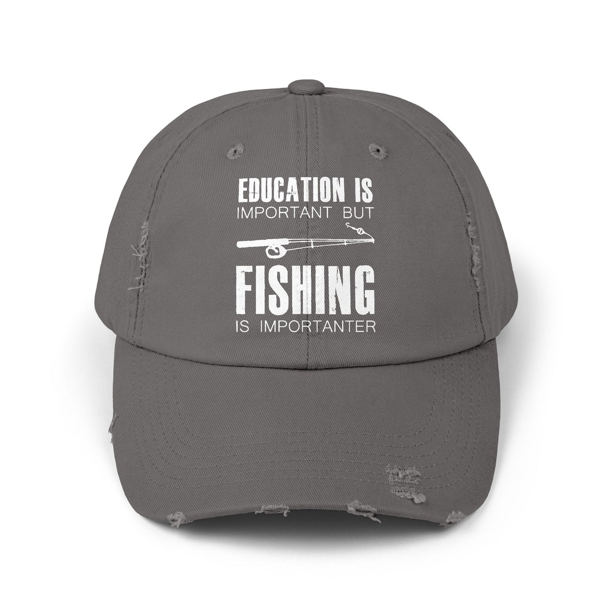 "Fishing is Importanter" Distressed Fishing Cap