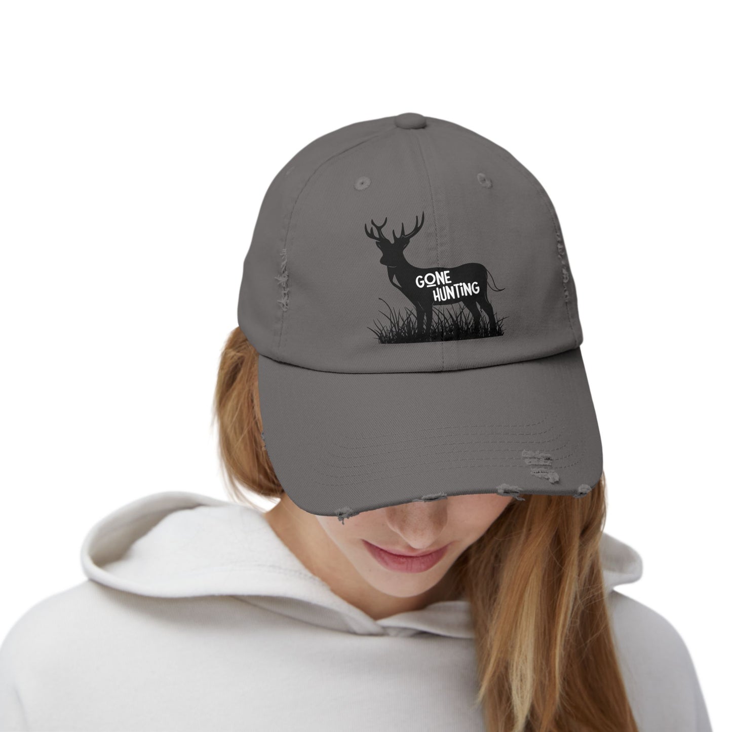 "Gone Hunting" Distressed Baseball Cap