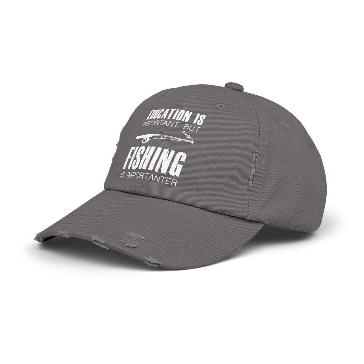 "Fishing is Importanter" Distressed Fishing Cap