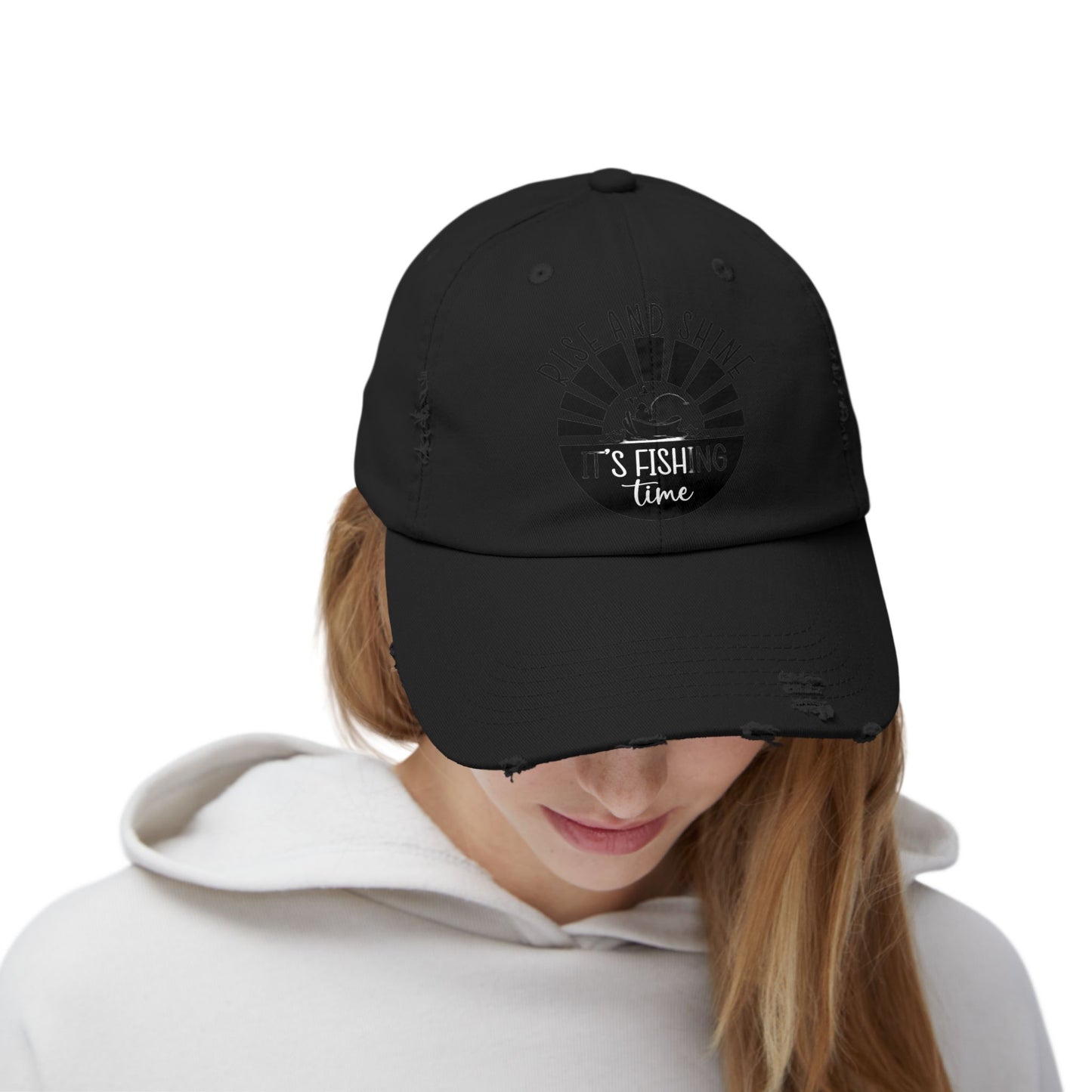 "Fishing Time" Distressed Fishing Cap