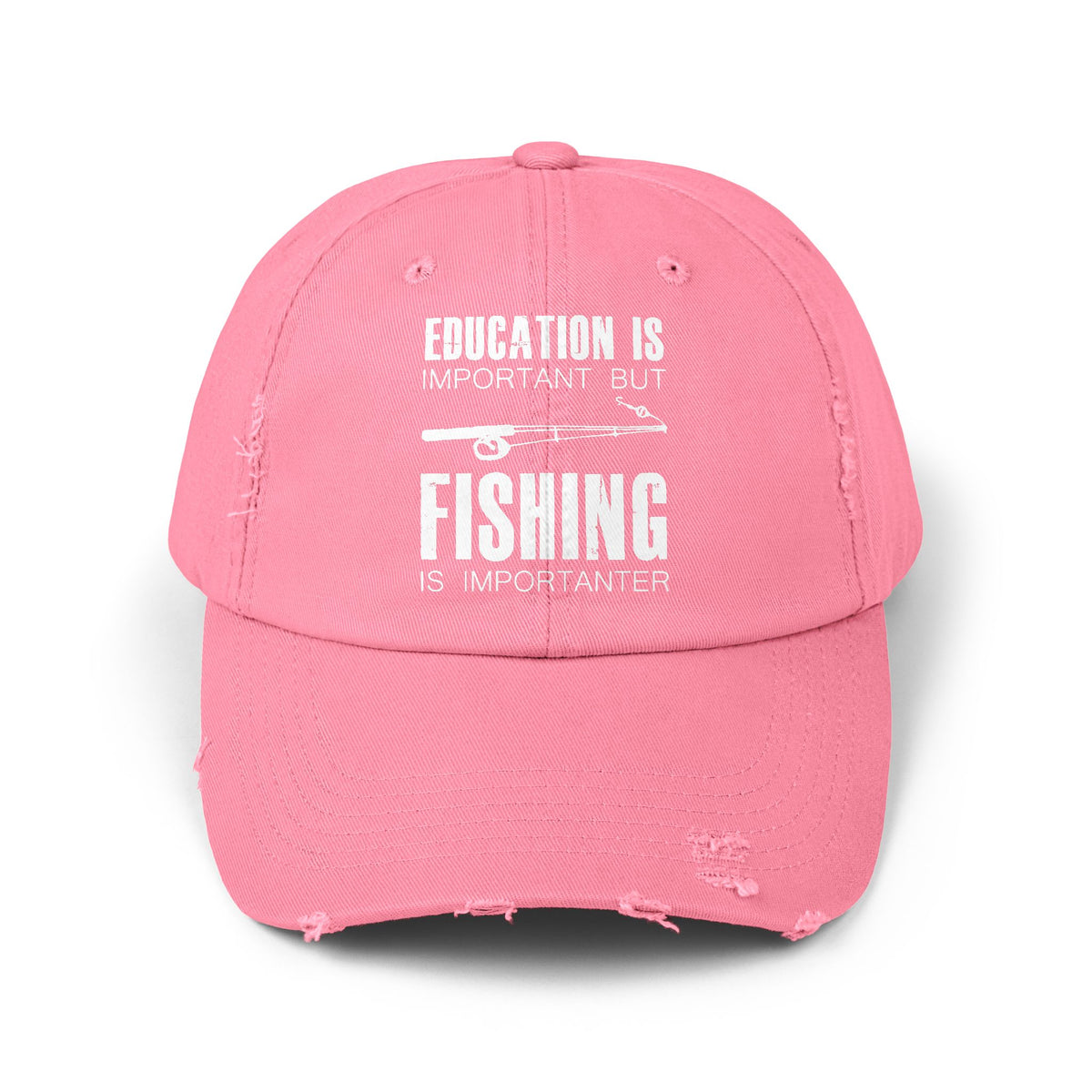 "Fishing is Importanter" Distressed Fishing Cap