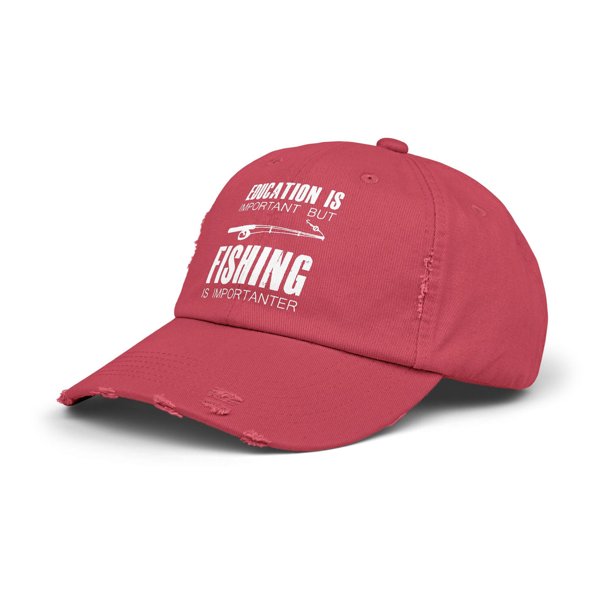 "Fishing is Importanter" Distressed Fishing Cap