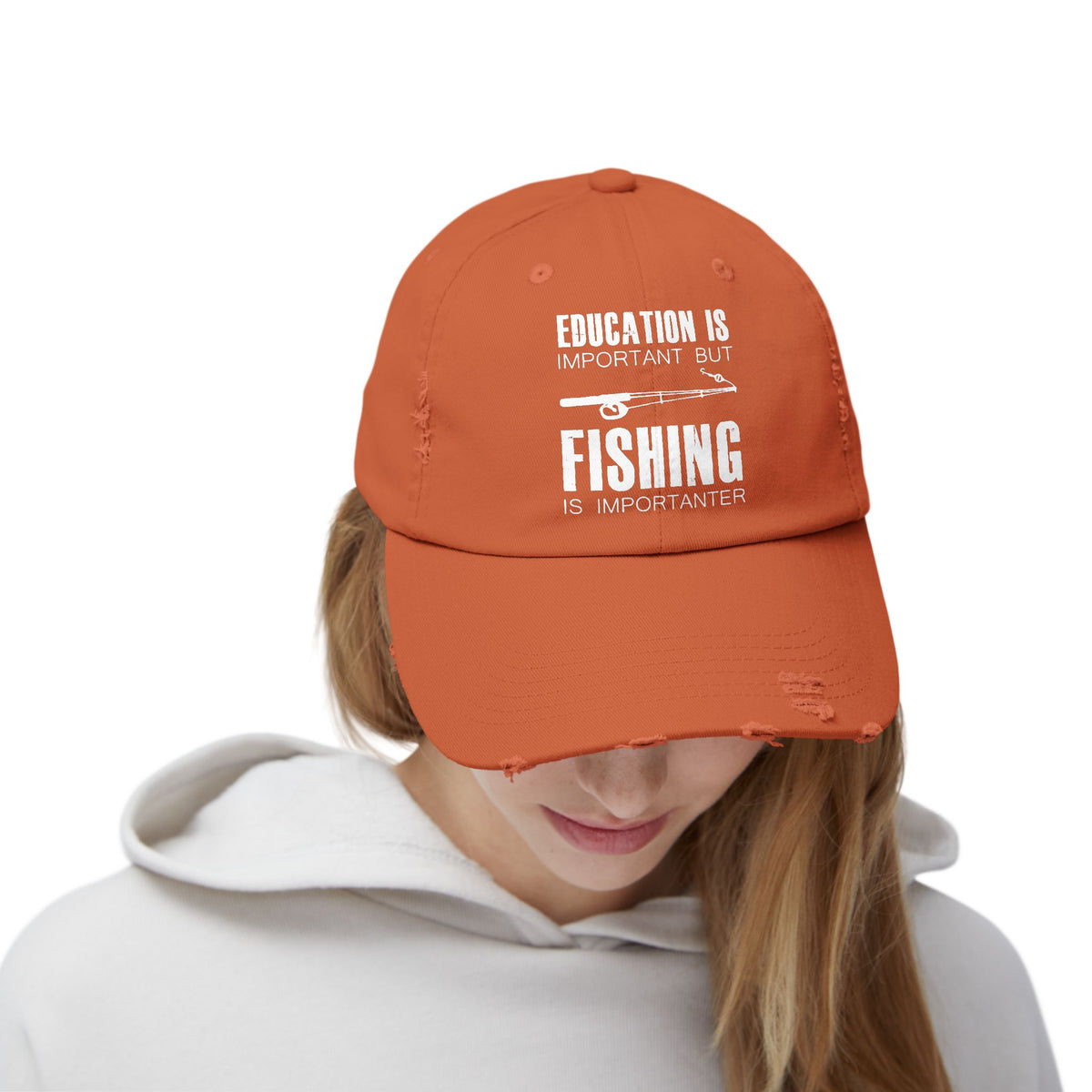 "Fishing is Importanter" Distressed Fishing Cap