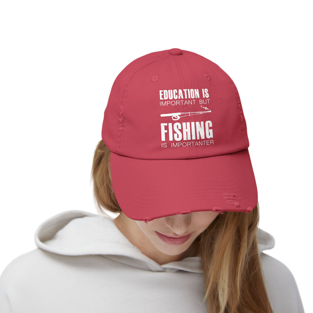 "Fishing is Importanter" Distressed Fishing Cap