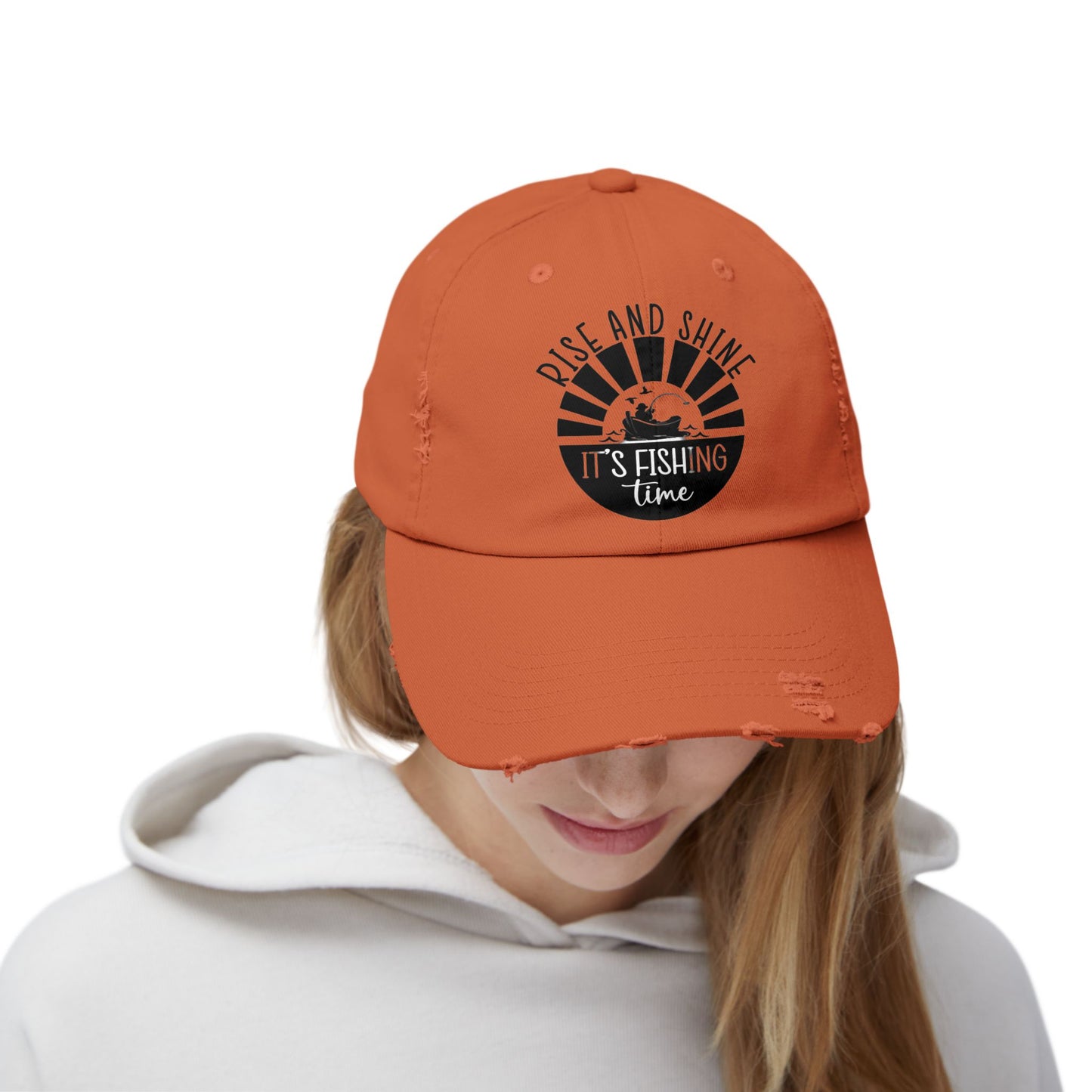 "Fishing Time" Distressed Fishing Cap