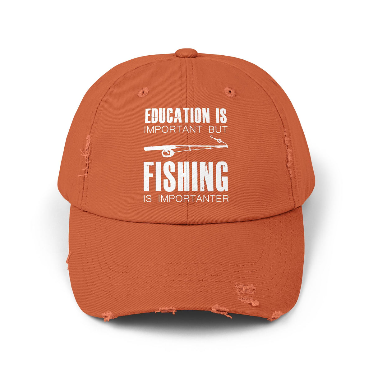 "Fishing is Importanter" Distressed Fishing Cap