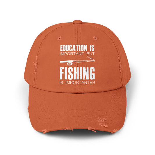 "Fishing is Importanter" Distressed Fishing Cap