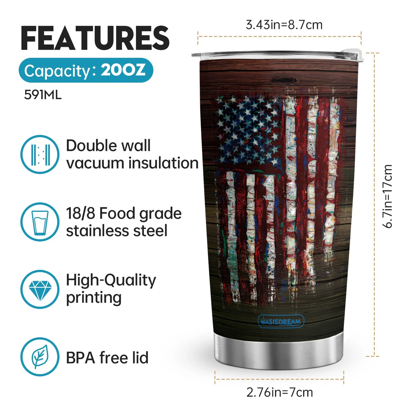 1pc Stars, Stripes & Bass Coffee Tumbler  - Buy 2 Get One FREE!