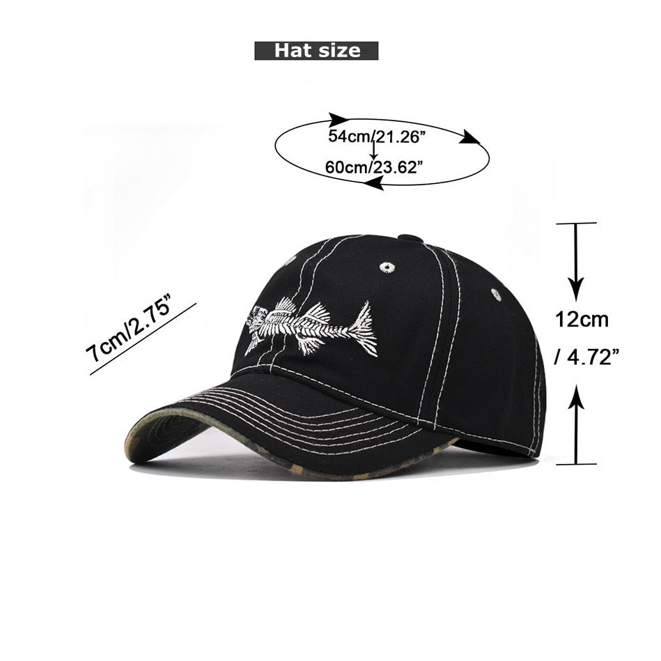 Fishbone Embroidery Baseball Caps for Men and Women, Outdoor Casual Fishing  Caps, Sun Protection Hats for Vacation Travel