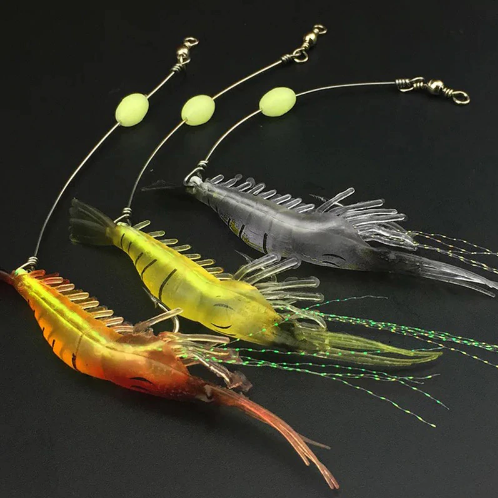 3Pcs Luminous Shrimp Lure Set, Pre-Rigged Soft Plastic Shrimp Fishing Lures  with Hook Boxed Fishing Bait Fishing Tackles for Freshwater Saltwater Bass